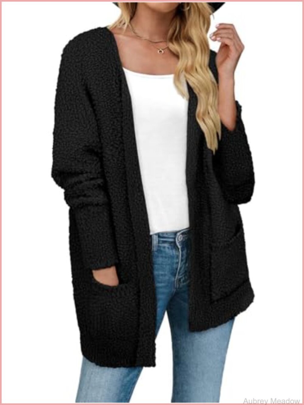 Fuzzy Popcorn Knit Open Front Cardigan Long Sweater with Pockets